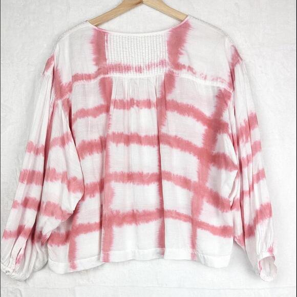 Lucky Brand Boho Blouse Top Large White Pink Tie Dye - Picture 2 of 15